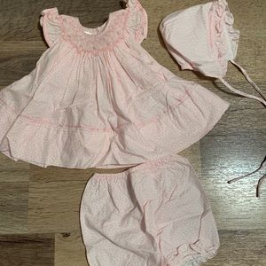 Smocked pink newborn dress